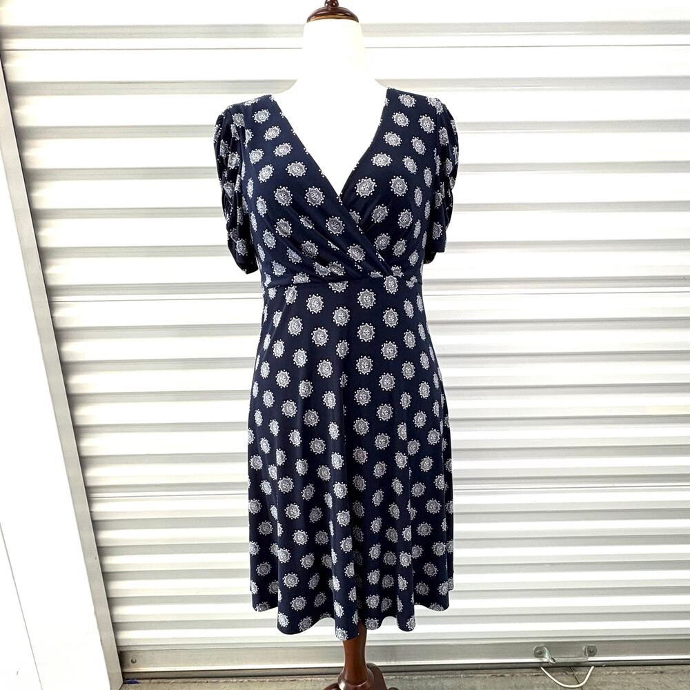 Tommy Hilfiger Dress, Navy Blue V Neck, Short Sleeved, Fit Flare, Women’s Size 8